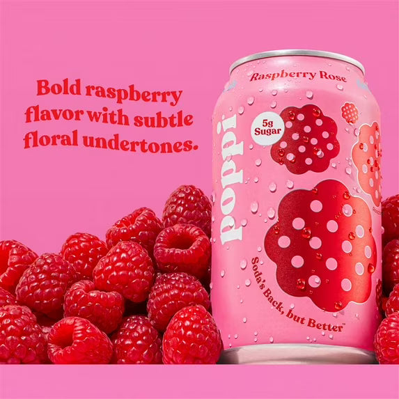 poppi soda prébiotique framboise rose