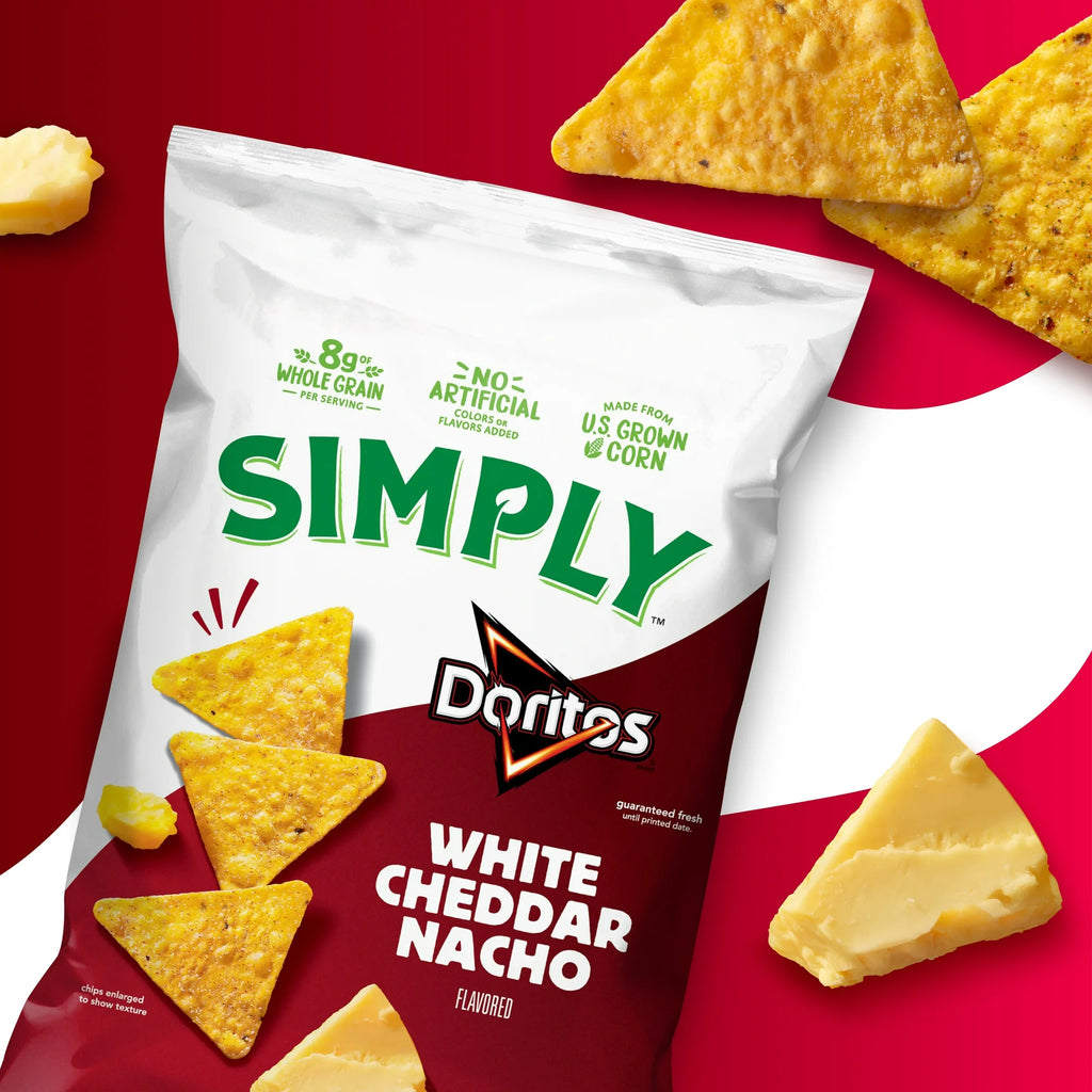 Croustilles de maïs tortilla Simply Doritos saveur cheddar blanc et nacho
