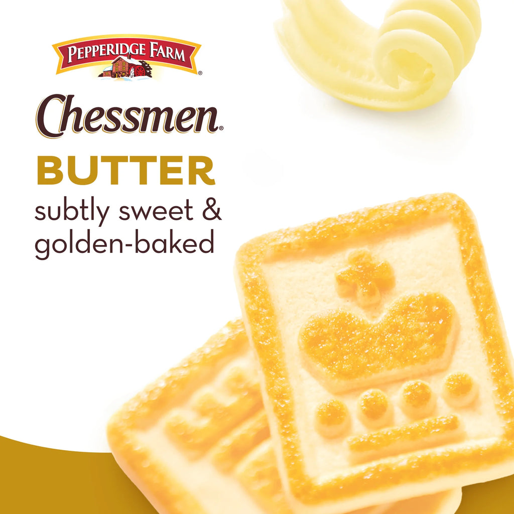 Pepperidge Farm Chessmen Butter cookies with a swirled butter decoration on a white background.