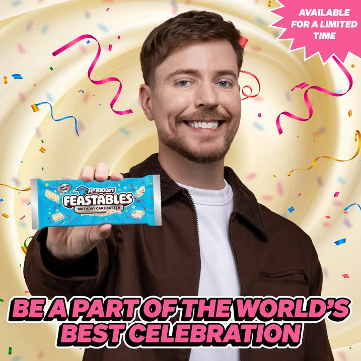 Feastables MrBeast Barre de chocolat saveur gâteau d'anniversaire