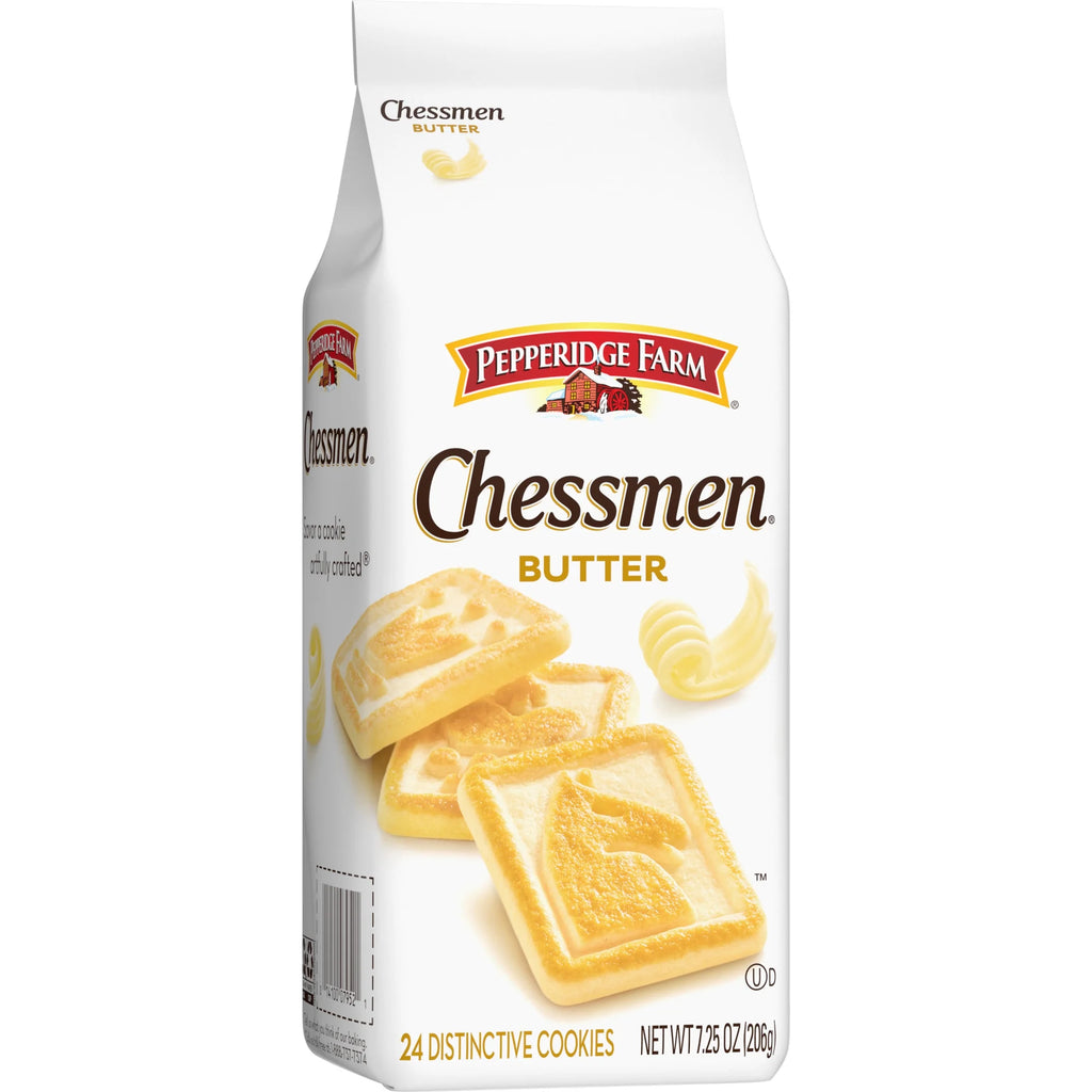 Packaging of Pepperidge Farm Chessmen Butter cookies on a white background
