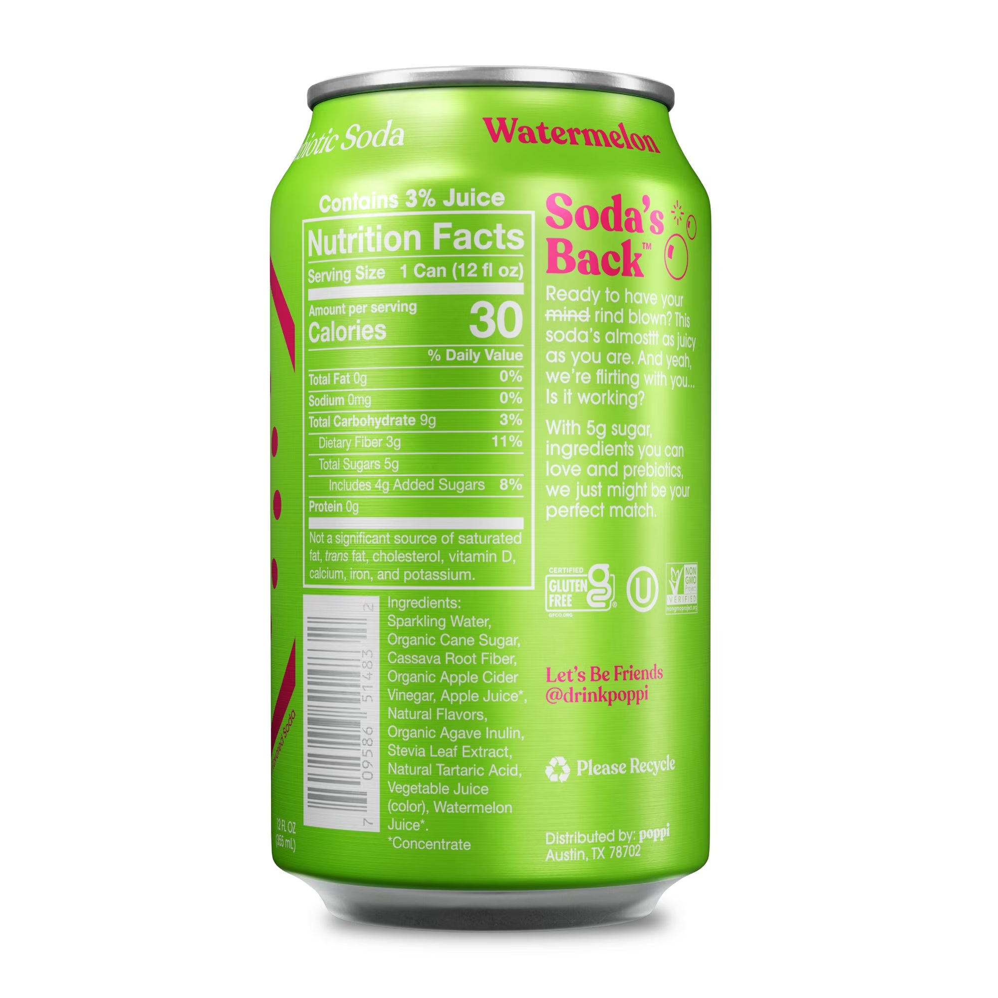 boisson gazeuse prébiotique pastèque Poppi