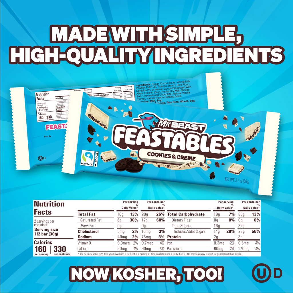 Tablette de chocolat blanc Feastables Mr Beast Cookies and Creme