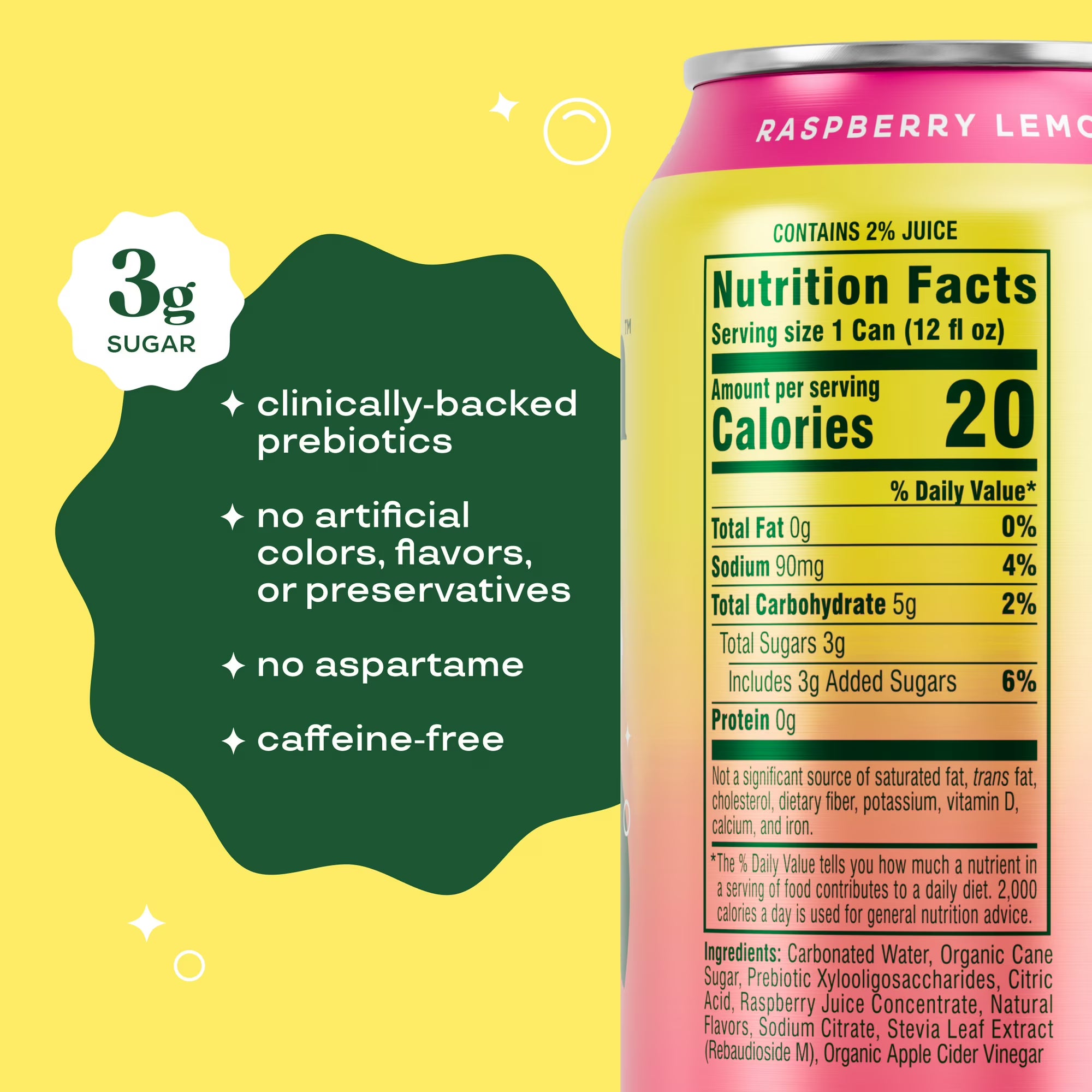 Bloom Pop Prebiotic Soda Raspberry Lemon