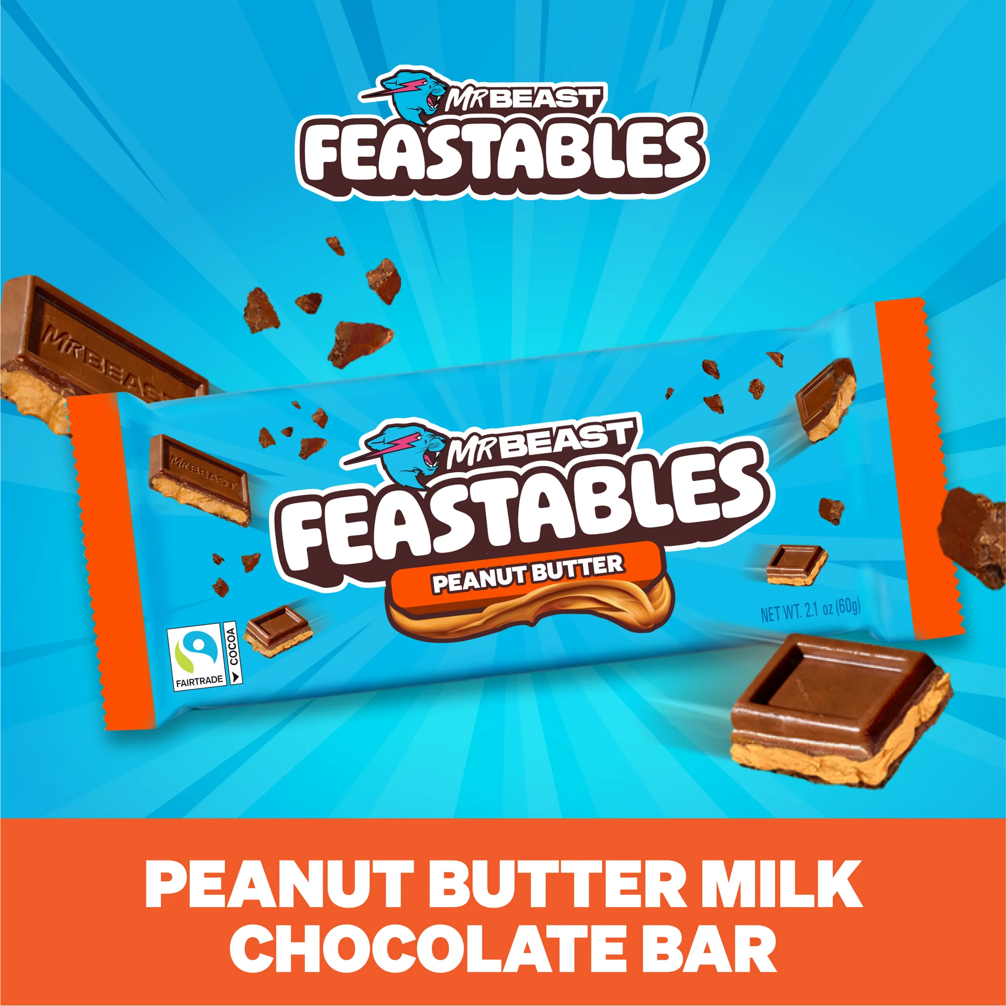 Feastables MrBeast Barre de chocolat au lait et beurre de cacahuète