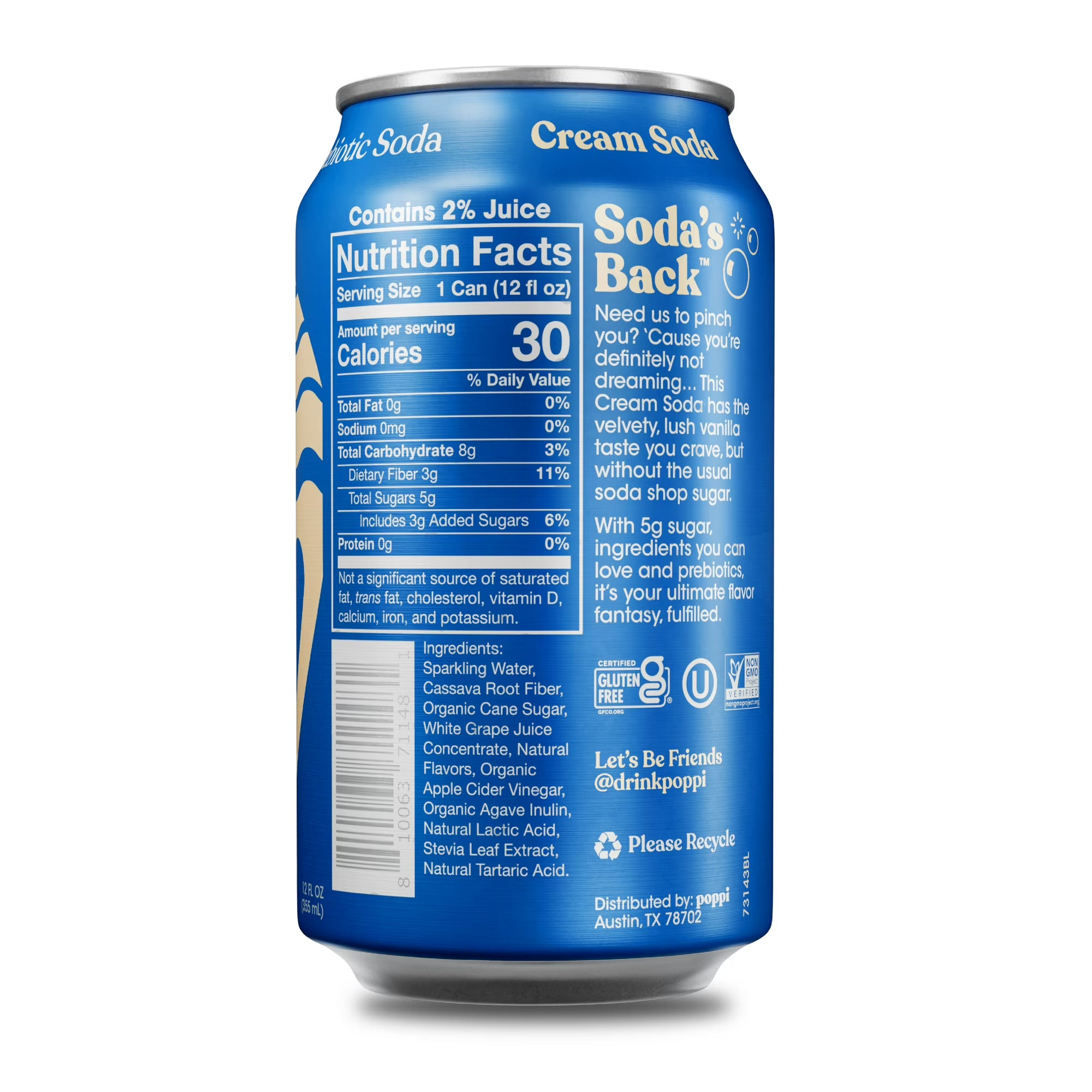 poppi Boisson gazeuse prébiotique saveur crème soda