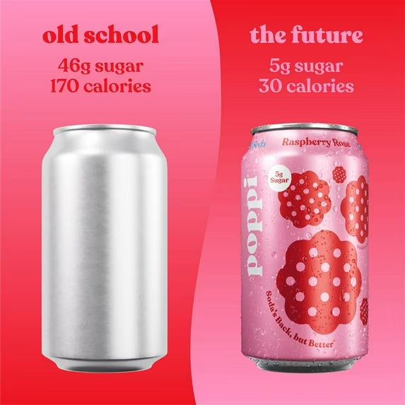 poppi soda prébiotique framboise rose