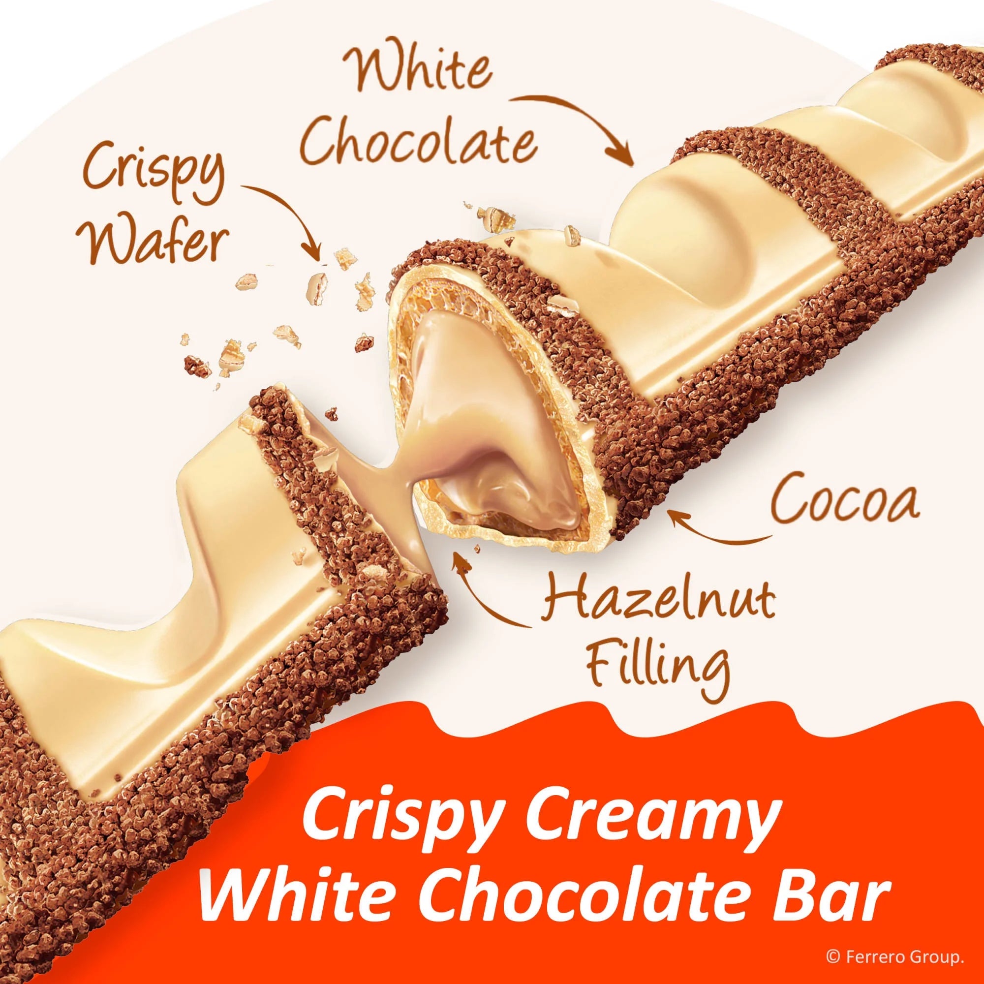 Barre de chocolat blanc Kinder Bueno avec gaufrette croustillante et garniture noisette
