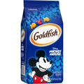 Goldfish crackers packaging with Mickey Mouse design on a blue background