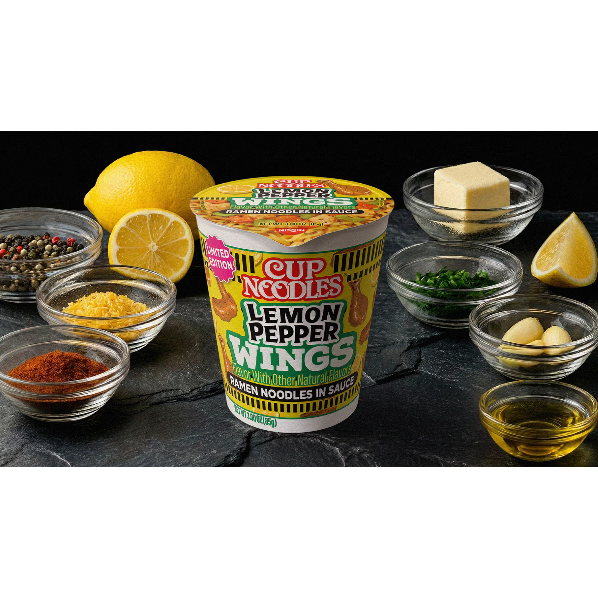 Nouilles Nissin Cup Noodles Goût Ailes de Poulet Citron et Poivre
