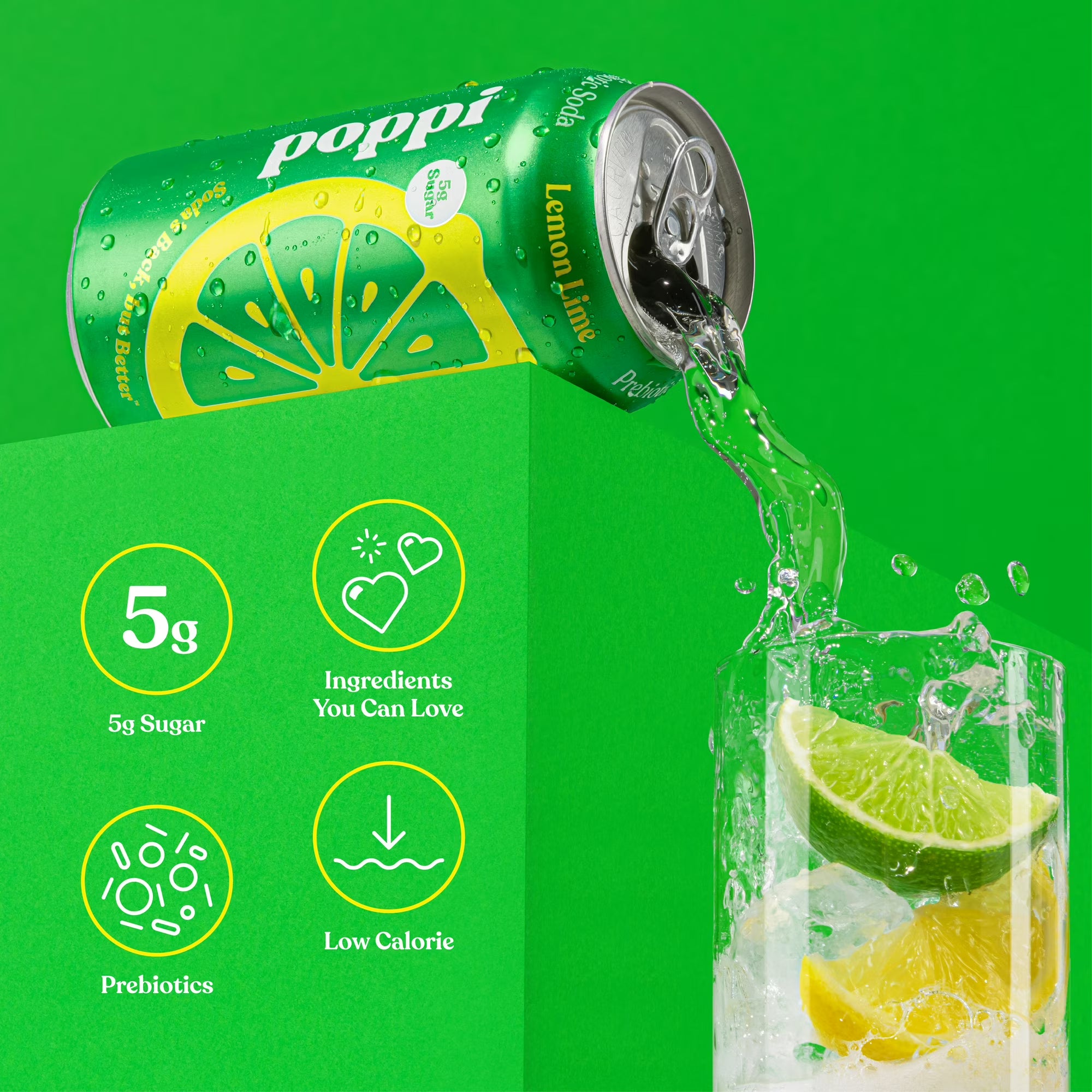 Boisson gazeuse prébiotique poppi citron vert