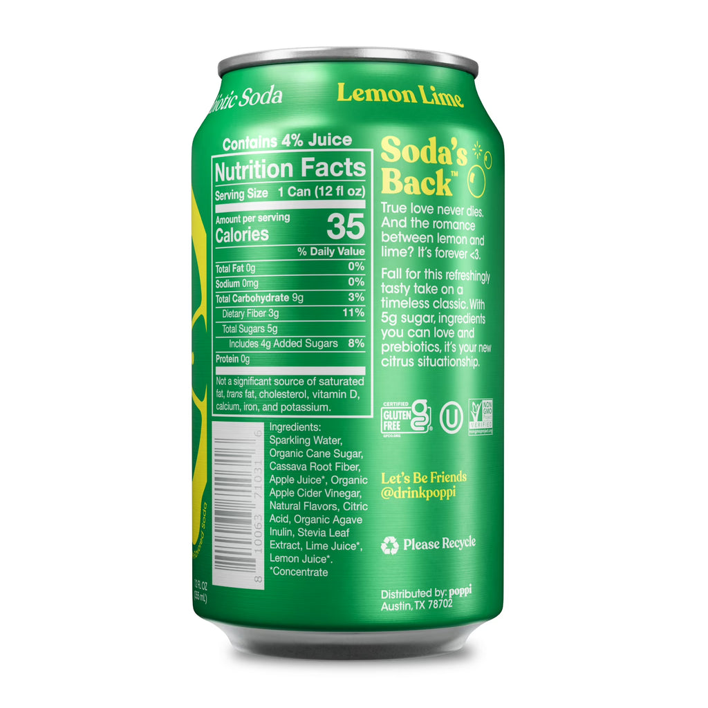 Boisson gazeuse prébiotique poppi citron vert