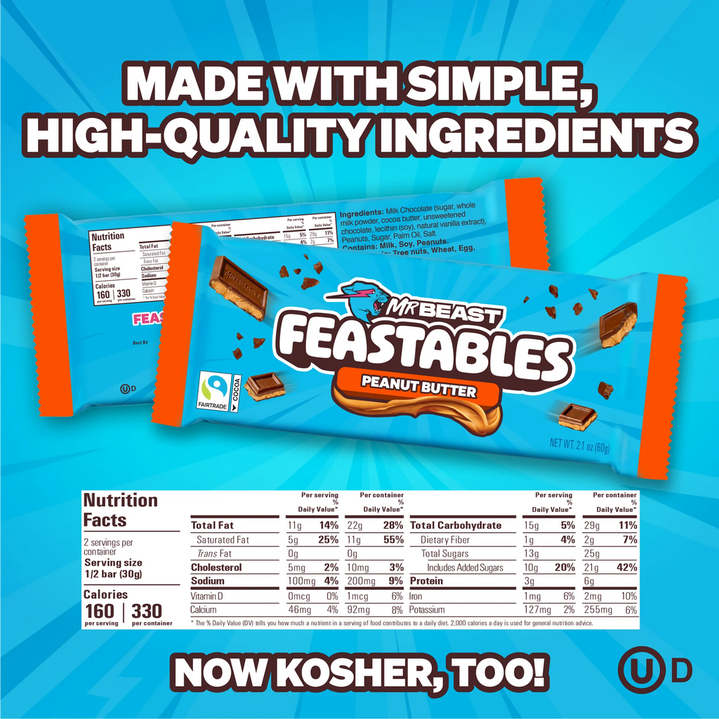 Feastables MrBeast Barre de chocolat au lait et beurre de cacahuète