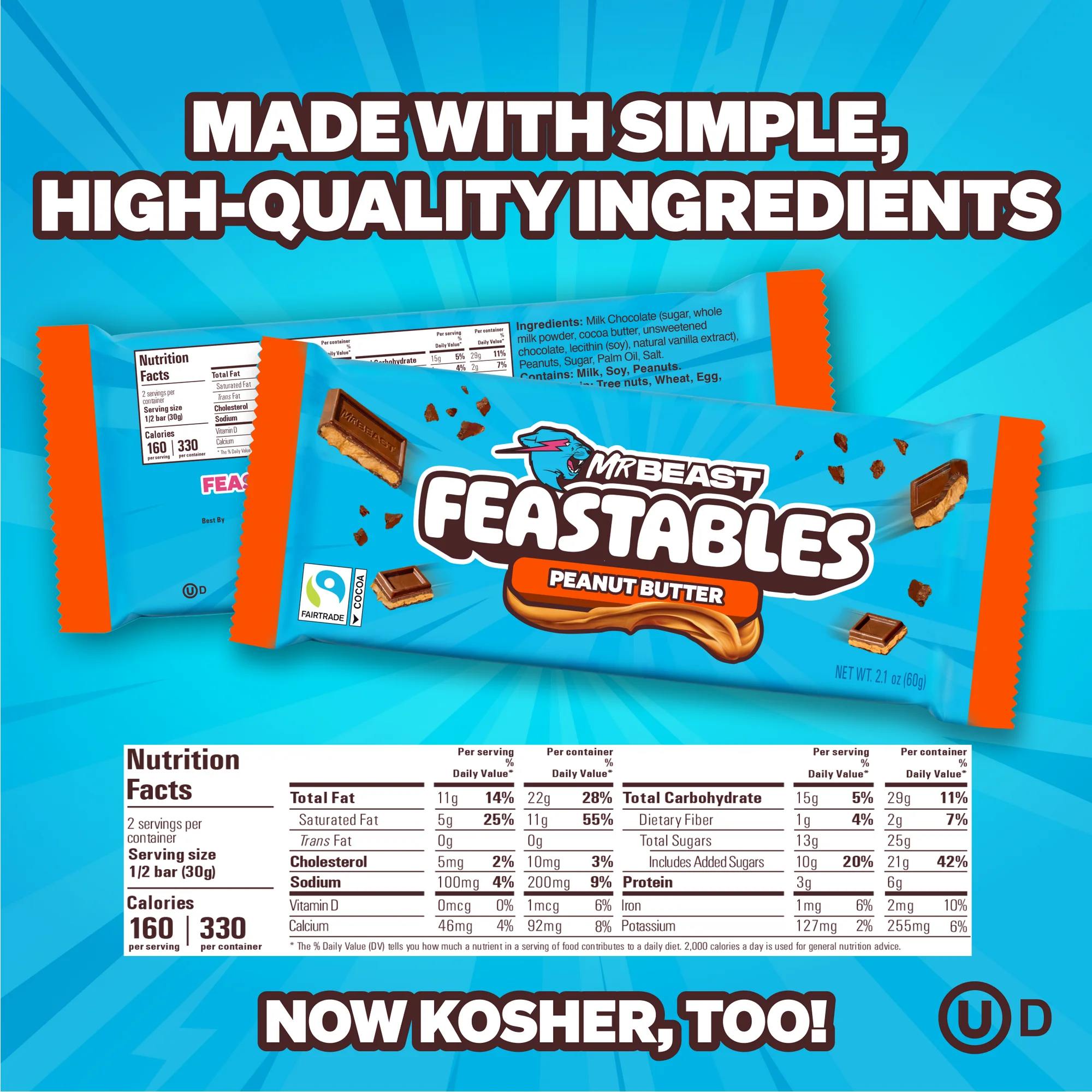 Feastables MrBeast Barre de chocolat au lait et beurre de cacahuète