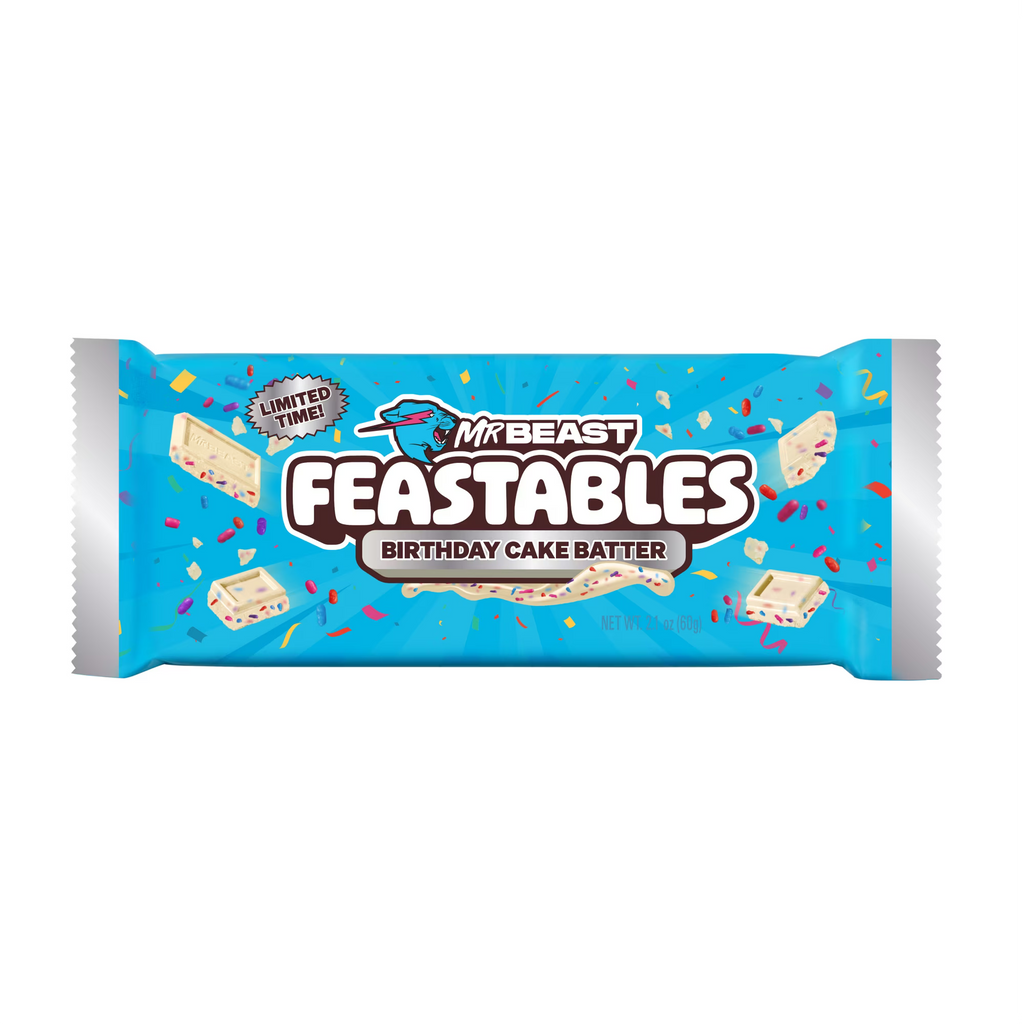 Feastables MrBeast Barre de chocolat saveur gâteau d'anniversaire