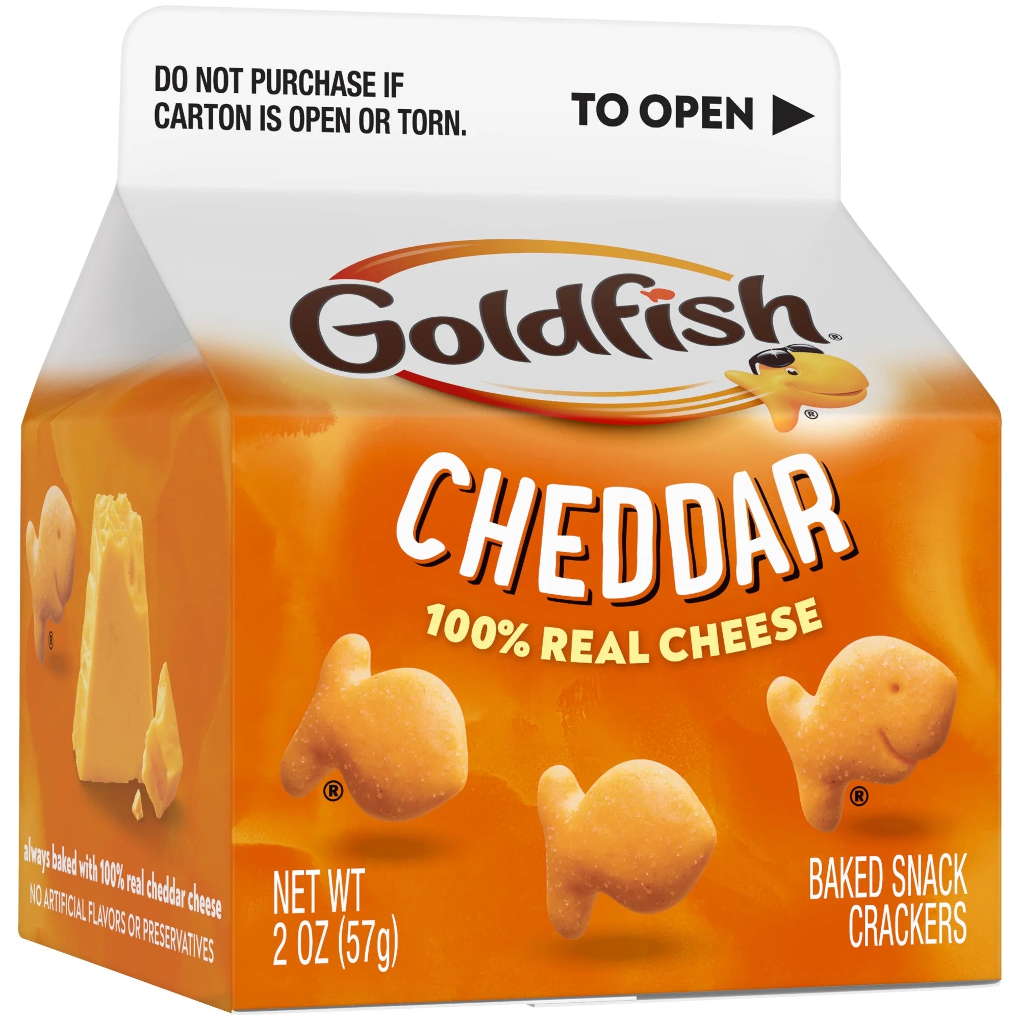 Goldfish Cheddar crackers packaging on a white background
