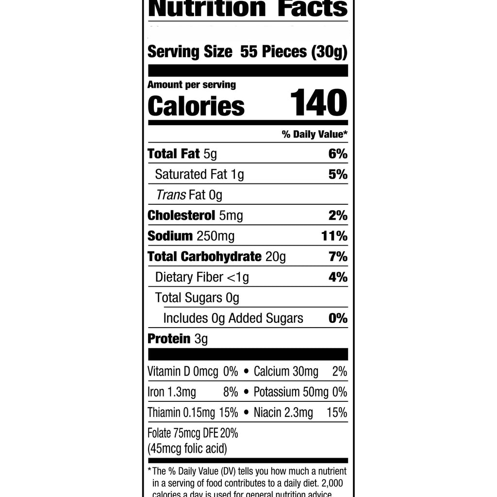 Nutrition facts label for Goldfish Cheddar with serving size, calories, and nutritional content.