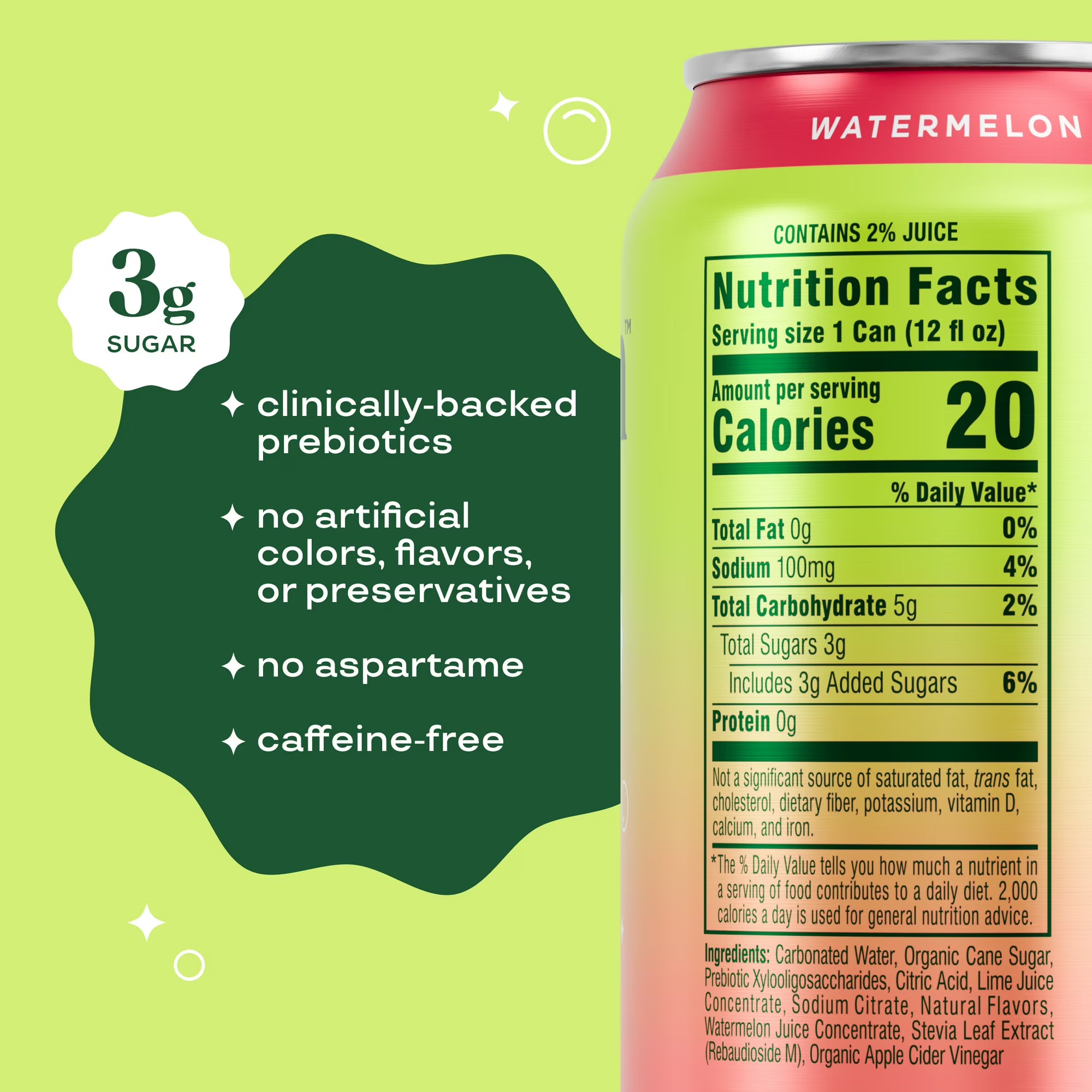 Bloom Pop Prebiotic Soda Watermelon Lime
