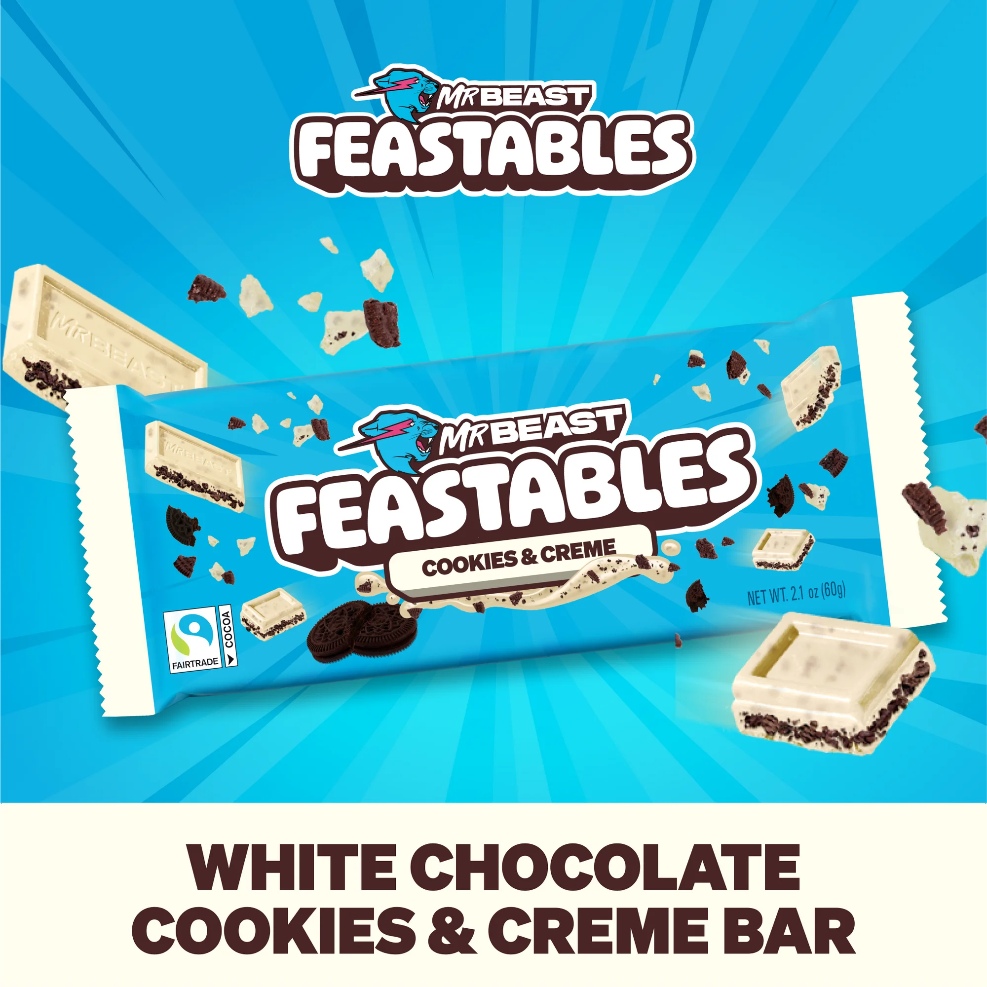 Tablette de chocolat blanc Feastables Mr Beast Cookies and Creme
