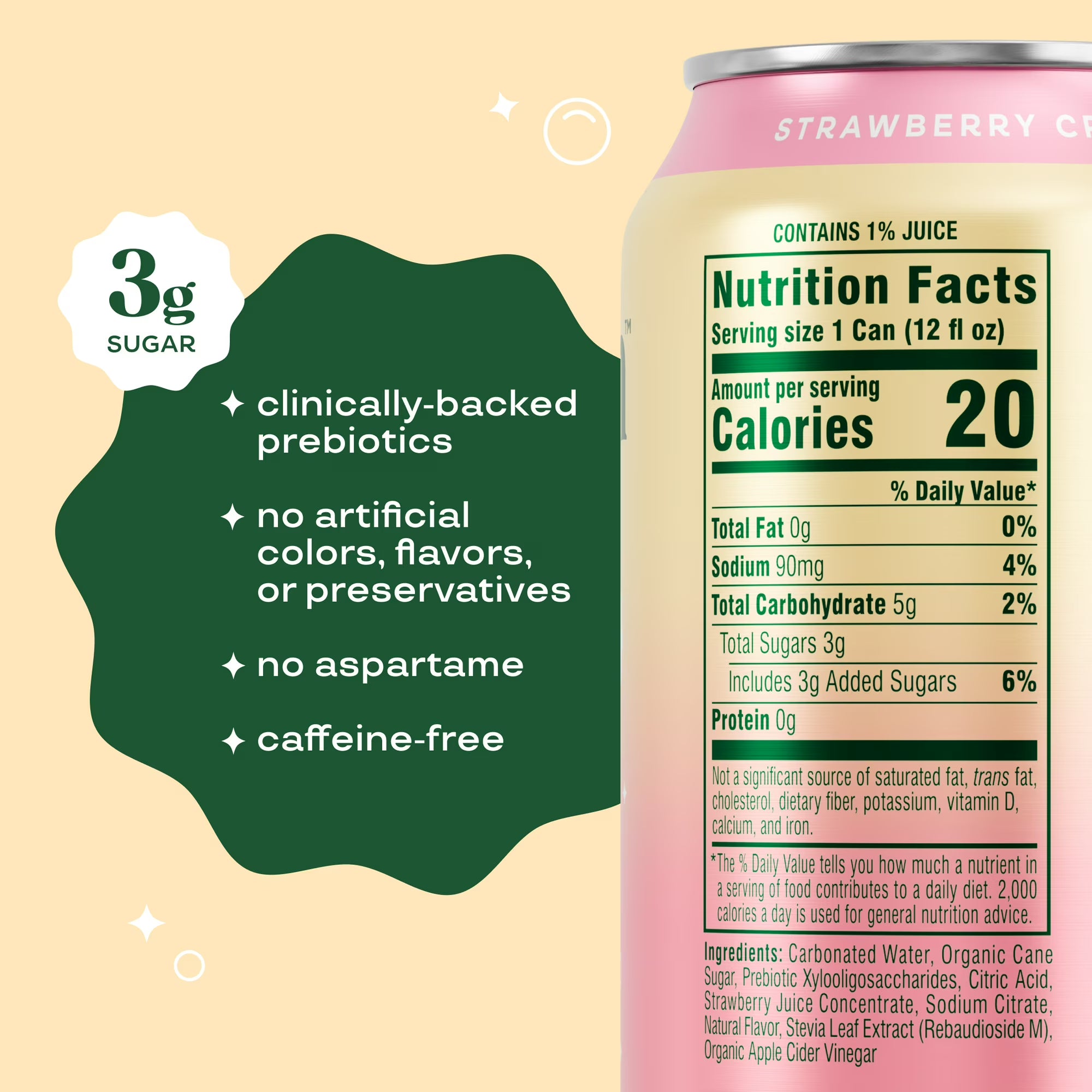 Bloom Pop Prebiotic Soda Strawberries & Cream