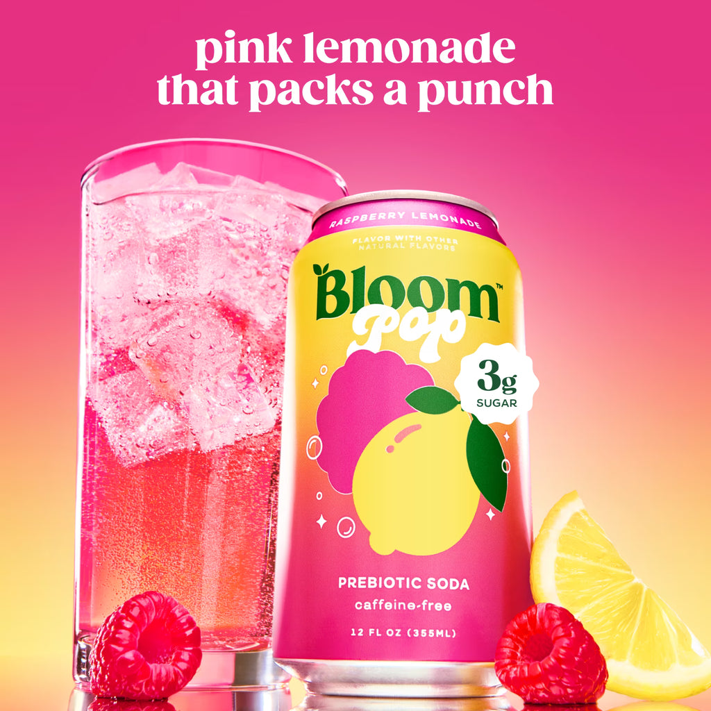Bloom Pop Prebiotic Soda Raspberry Lemon