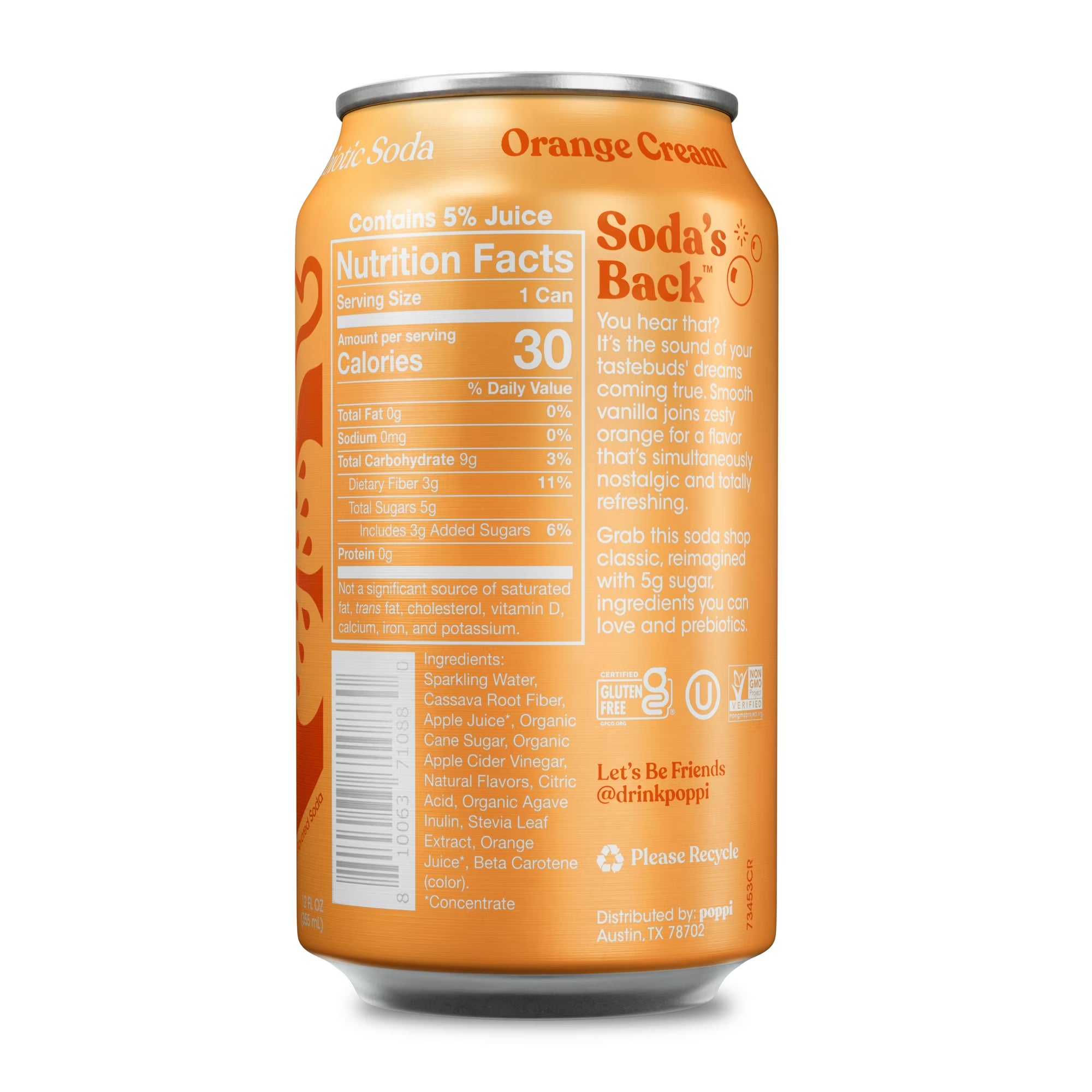 Soda prébiotique orange-crème poppi