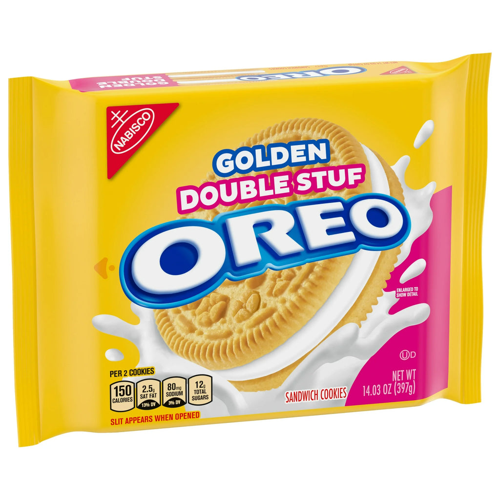 Oreo Double Stuf Golden Sandwich Cookies – American Vanilla Cookies with Extra Creme