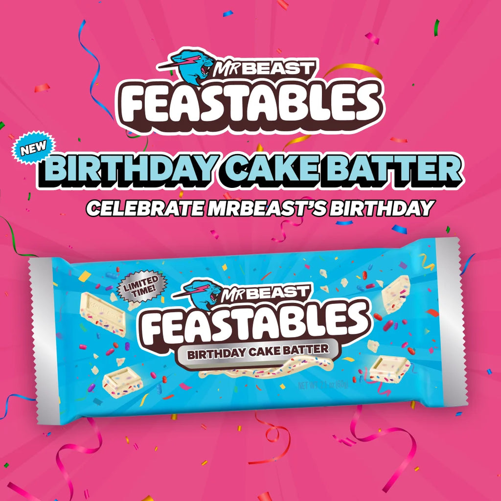 Feastables MrBeast Barre de chocolat saveur gâteau d'anniversaire