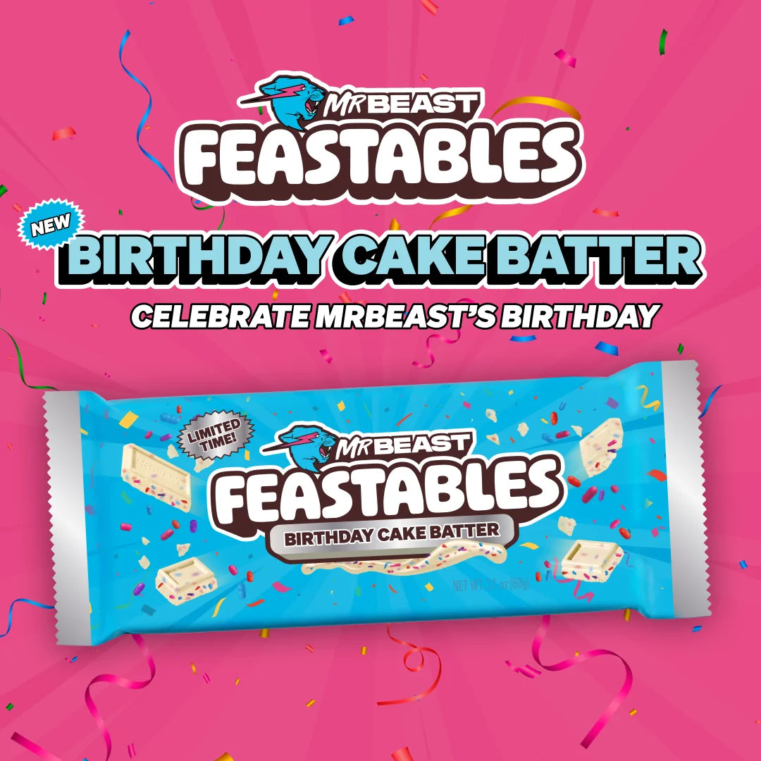 Feastables MrBeast Barre de chocolat saveur gâteau d'anniversaire