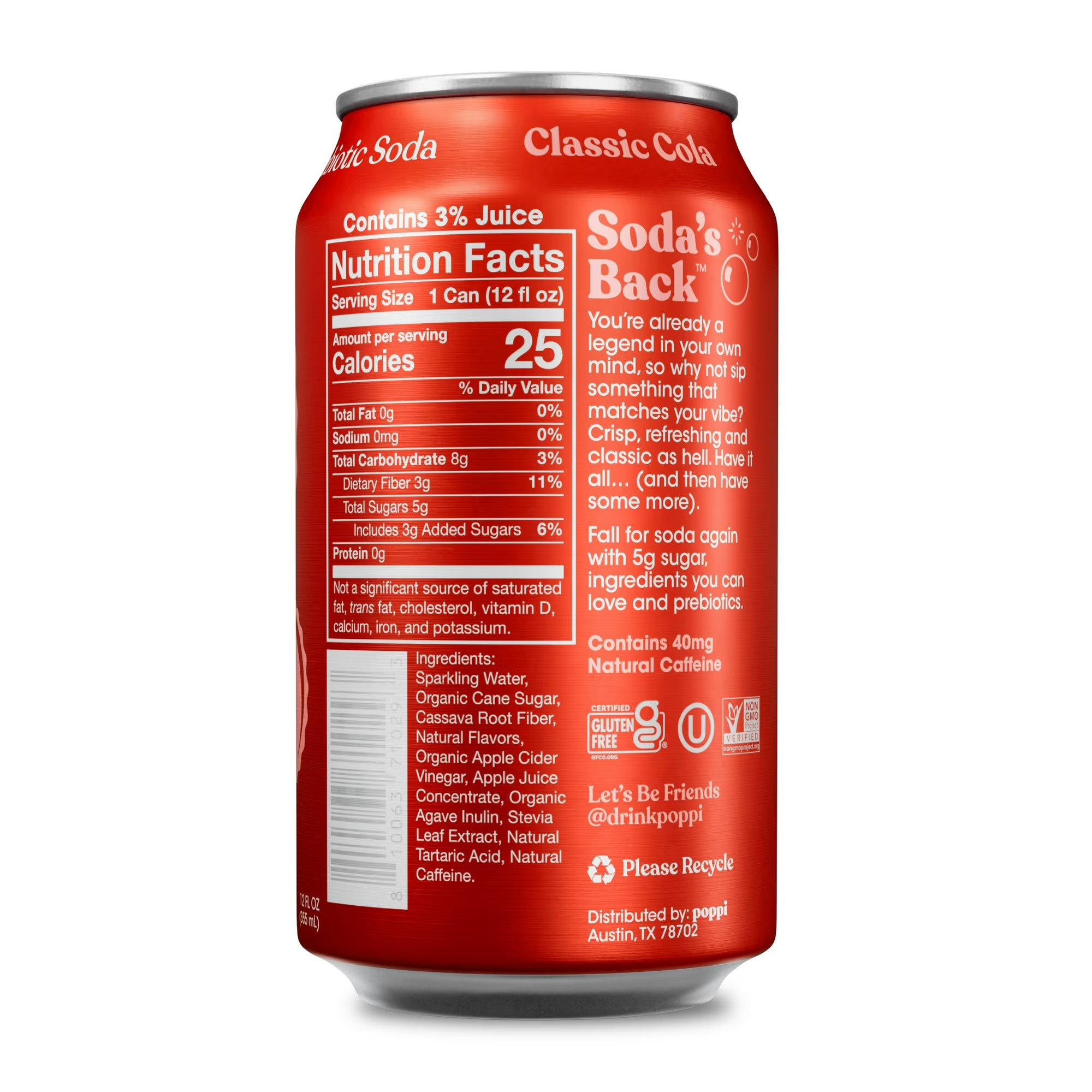 boisson pétillante prébiotique poppi saveur cola classique
