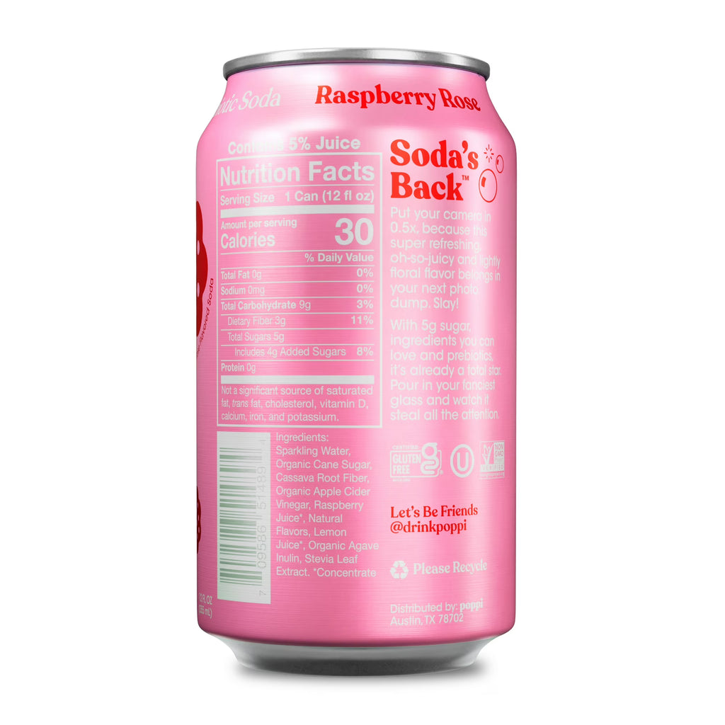 poppi soda prébiotique framboise rose
